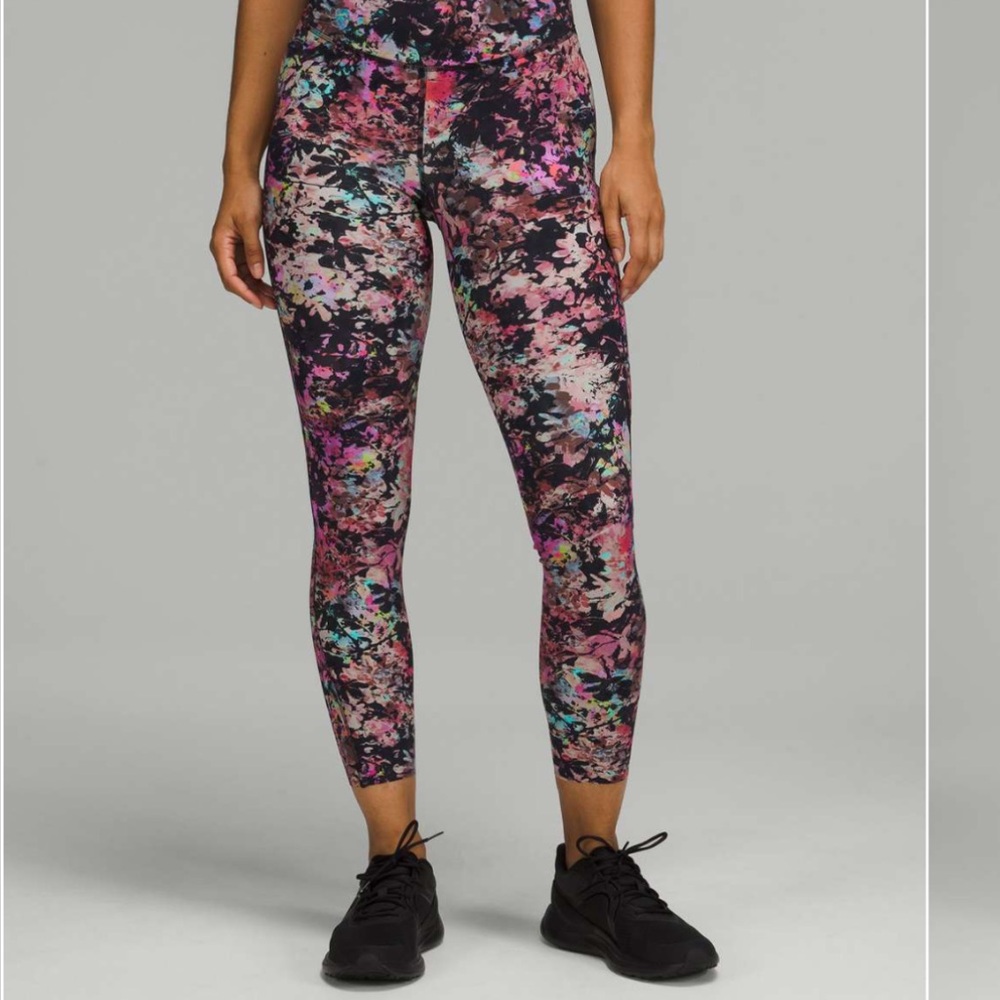 lululemon athletica Floral Print Leggings - Pink and Black